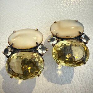 NEW CLASSY SIGNED IRADJ MOINI DOUBLE STONE CITRINE CLIP EARRINGS
